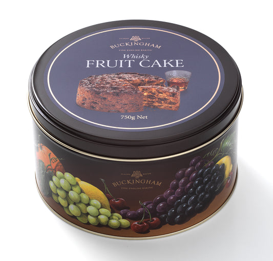 Exclusive gift tin of whisky cake.