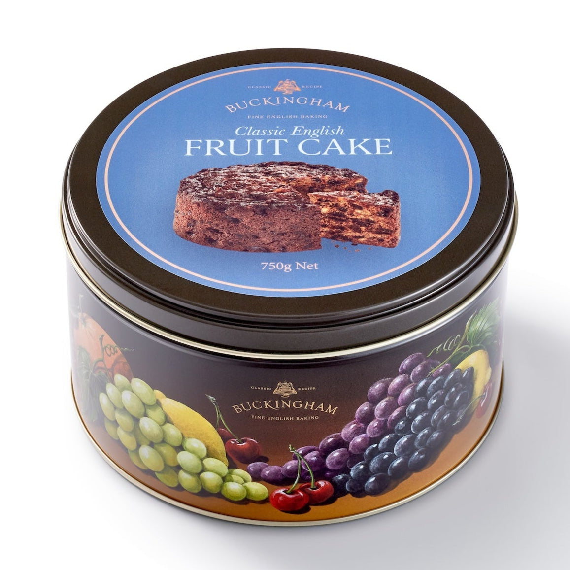 ギフト缶入りのクラシックなイギリスのフルーツケーキ。英国